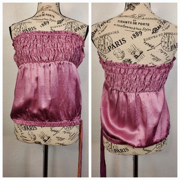 The Limited Silk Going Out Tube Top Small Smocked Side Tie Pink Milkmaid Y2K - Picture 1 of 11